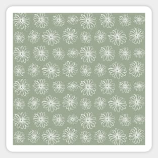 Green Sage Line Art Daisy Flowers Pattern Sticker